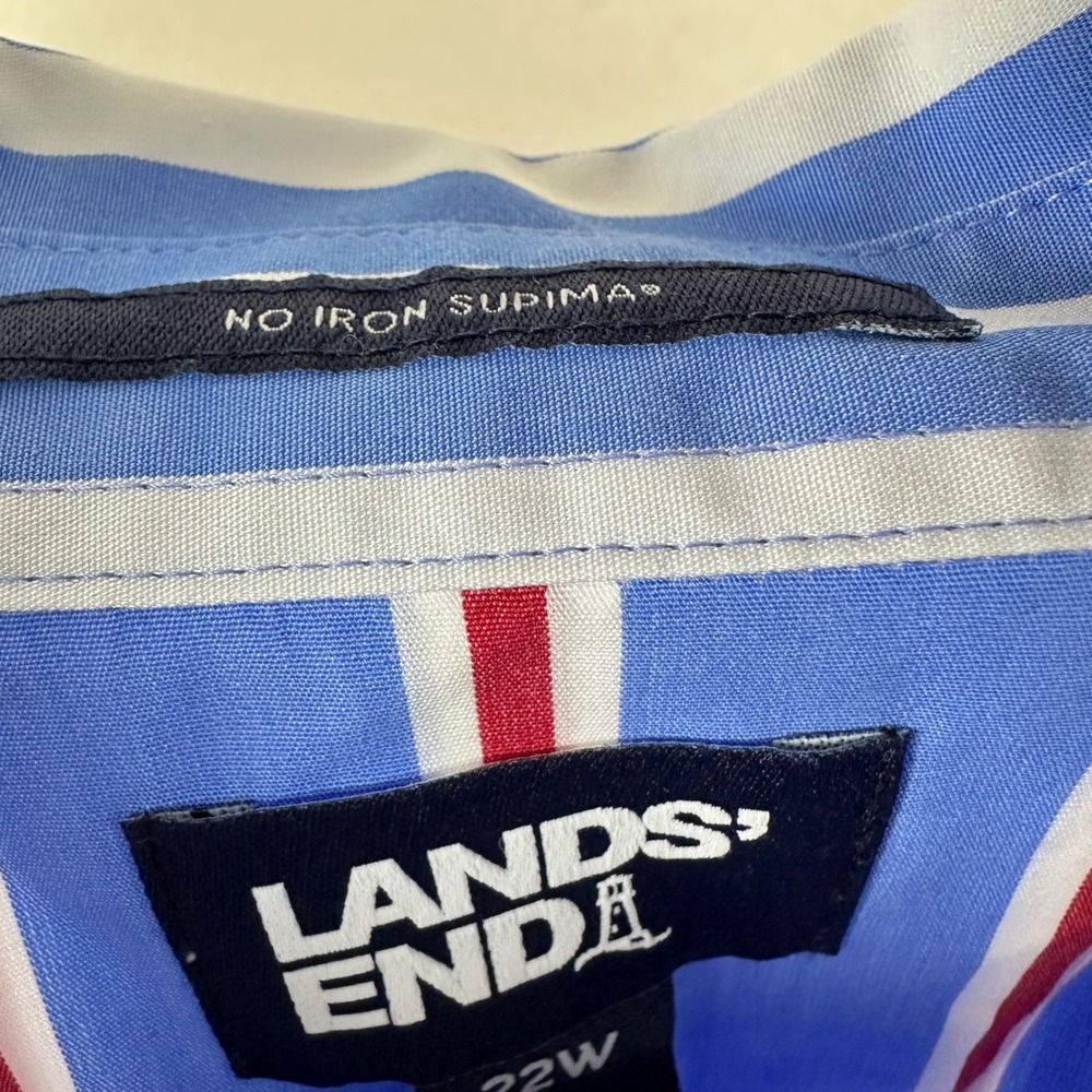 Lands' End Women's 22W Button Down Shirt Blue Striped No Iron Supima - Picture 6 of 10